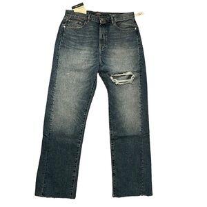 DL1961 size 31 EMILIE ULTRA HIGH WAIST STRAIGHT LEG JEANS Bedford Blue Raw NWT